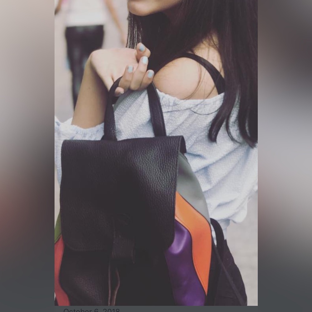 Black Quail Multicolor leather medium backpack .